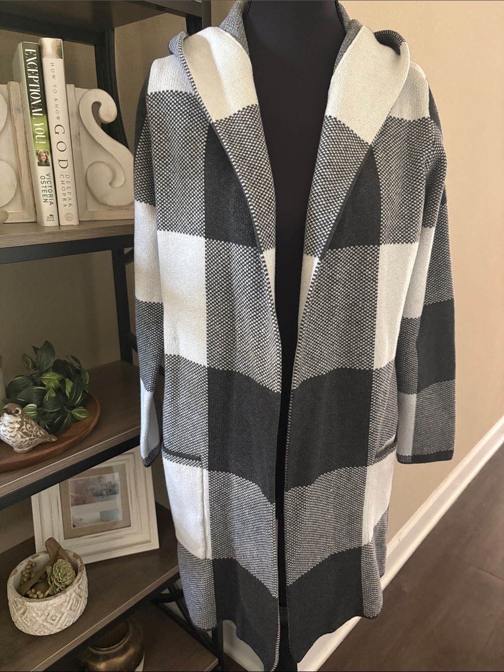 Rachel Zoe Hooded Cardigan - Dove Gray & White
